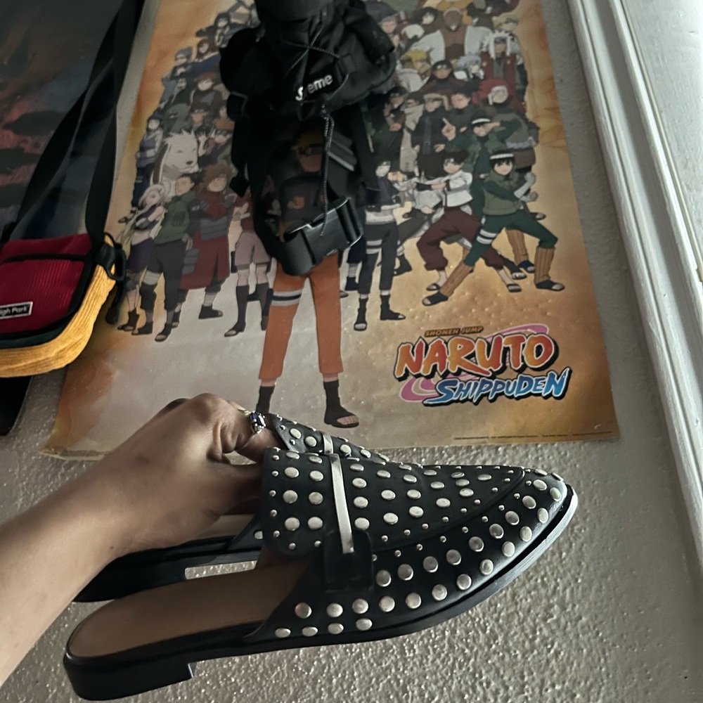 Silver studded mules